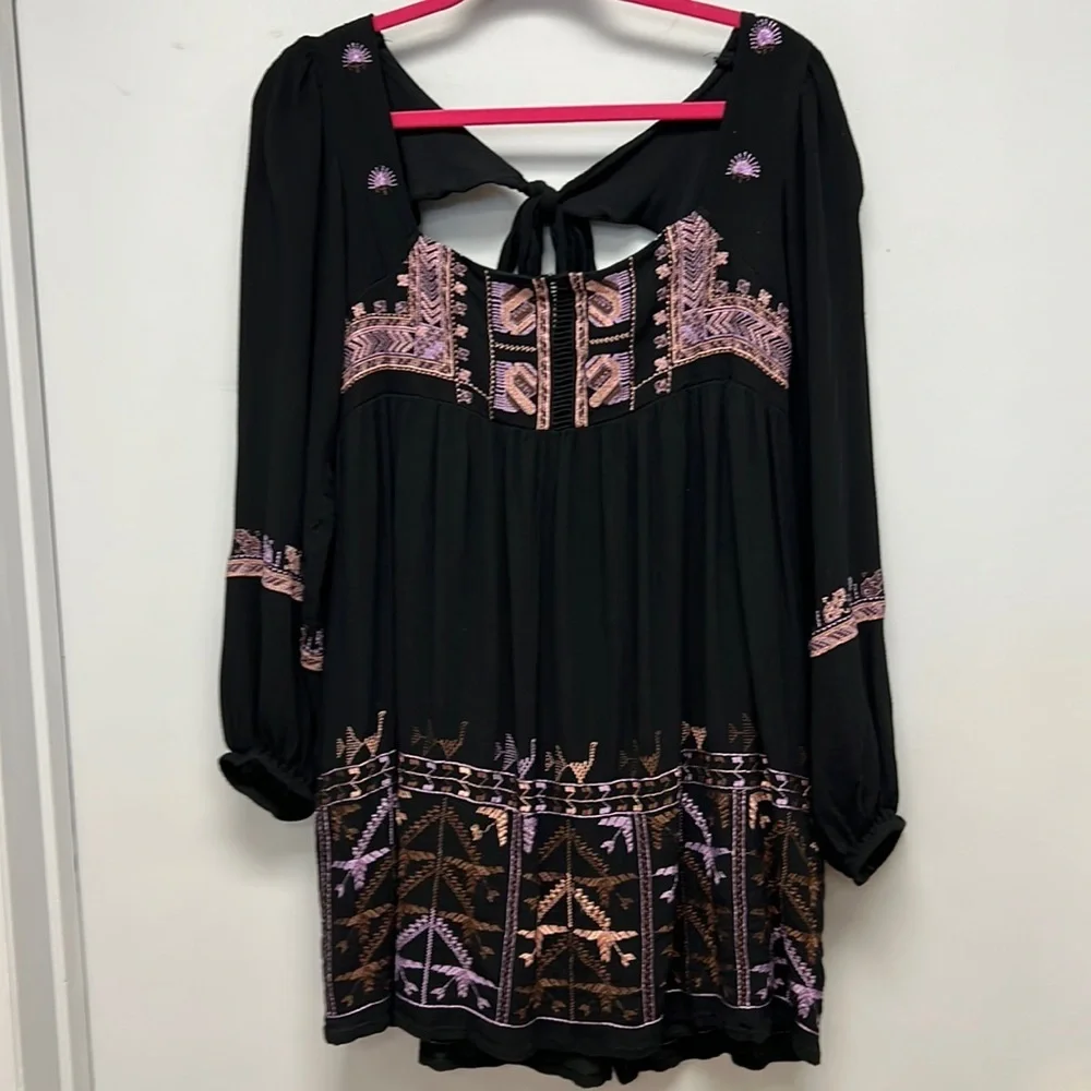 Free People Rhiannon Peasant Embroidered Mini Dress Size Small